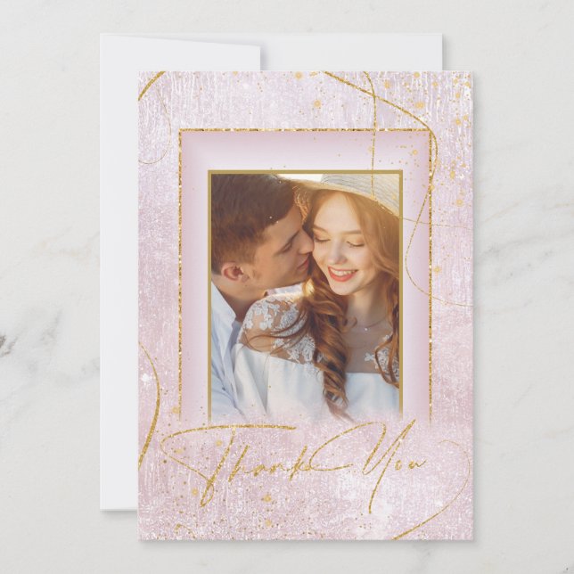 Fine Lines Gold Abstract Wedding Thanks Mv ID867 Thank You Card (Front)