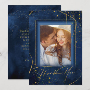 Fine Lines Gold Abstract Wedding Thanks Navy ID867 Thank You Card