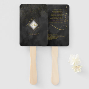 Fine Lines Gold Abstract Wedding V1 Black ID867 Hand Fan