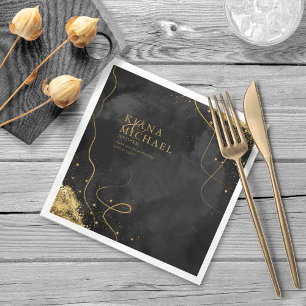 Fine Lines Gold Abstract Wedding V1 Black ID867 Napkin