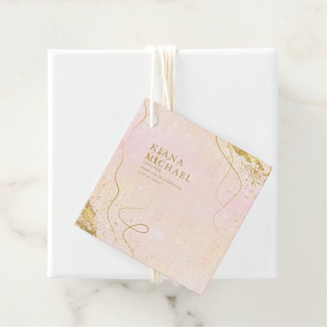 Fine Lines Gold Abstract Wedding V1 Blush ID867 Favour Tags (In Situ)