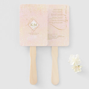 Fine Lines Gold Abstract Wedding V1 Blush ID867 Hand Fan