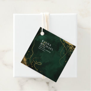 Fine Lines Gold Abstract Wedding V1 Emerald ID867 Favour Tags