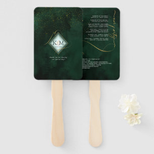 Fine Lines Gold Abstract Wedding V1 Emerald ID867 Hand Fan