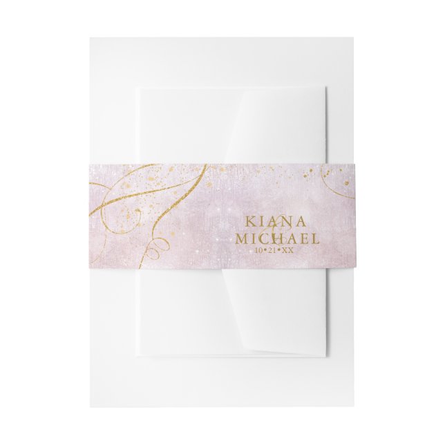 Fine Lines Gold Abstract Wedding V1 Mauve ID867 Invitation Belly Band (Front Example)