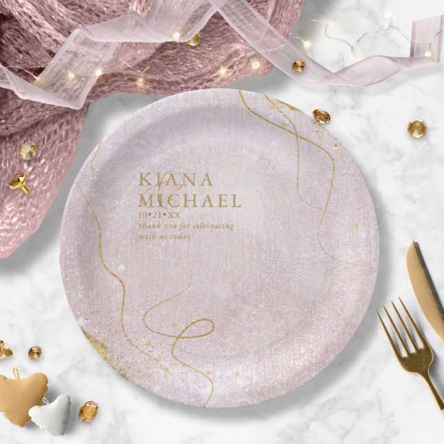 Fine Lines Gold Abstract Wedding V1 Mauve ID867 Paper Plate (Creator Uploaded)