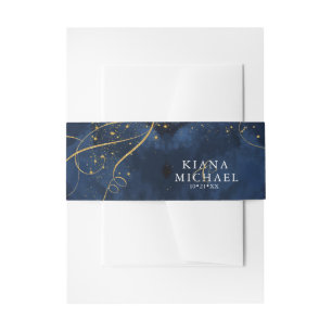 Fine Lines Gold Abstract Wedding V1 Navy ID867 Invitation Belly Band