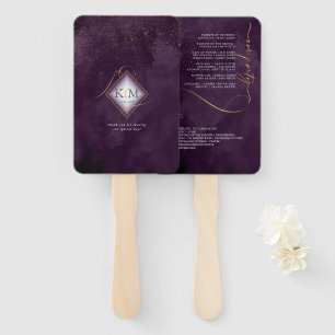 Fine Lines Gold Abstract Wedding V1 Plum ID867 Hand Fan
