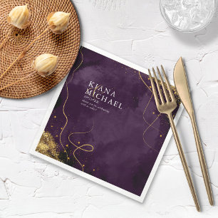 Fine Lines Gold Abstract Wedding V1 Plum ID867 Napkin