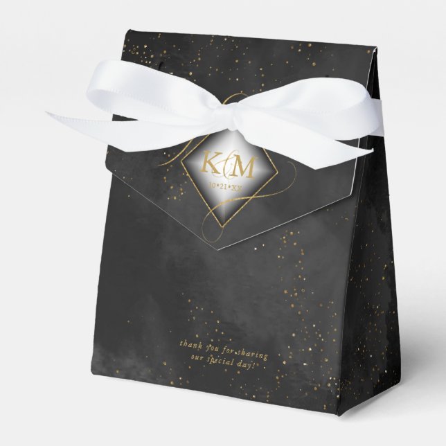 Fine Lines Gold Abstract Wedding V2 Black ID867 Favour Box (Front Side)