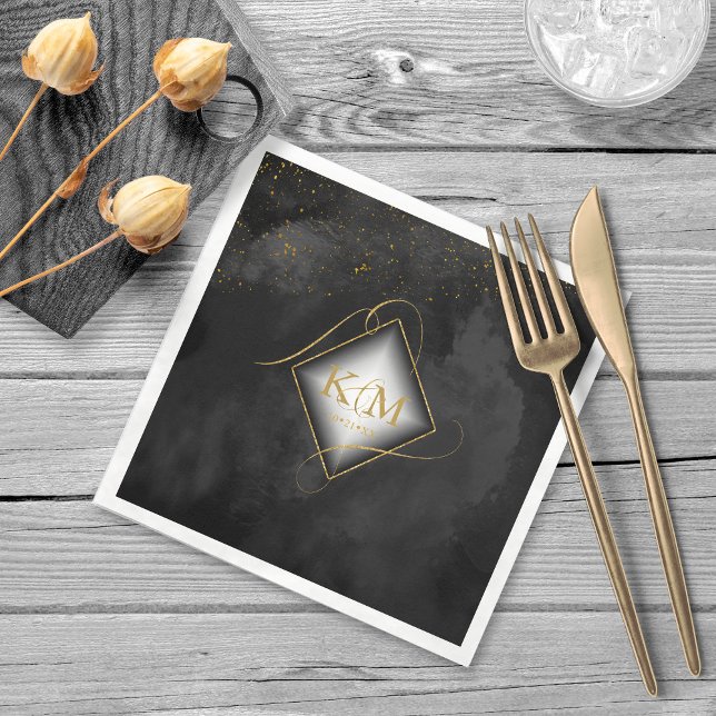 Fine Lines Gold Abstract Wedding V2 Black ID867 Napkin (Creator Uploaded)