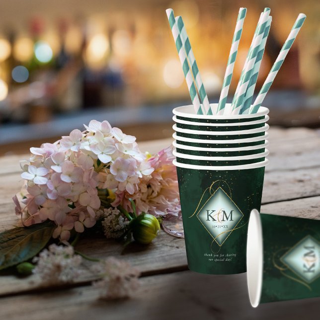 Fine Lines Gold Abstract Wedding V2 Emerald ID867 Paper Cups (Creator Uploaded)