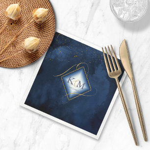 Fine Lines Gold Abstract Wedding V2 Navy ID867 Napkin