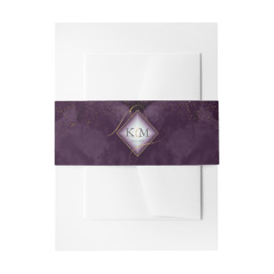 Fine Lines Gold Abstract Wedding V2 Plum ID867 Invitation Belly Band