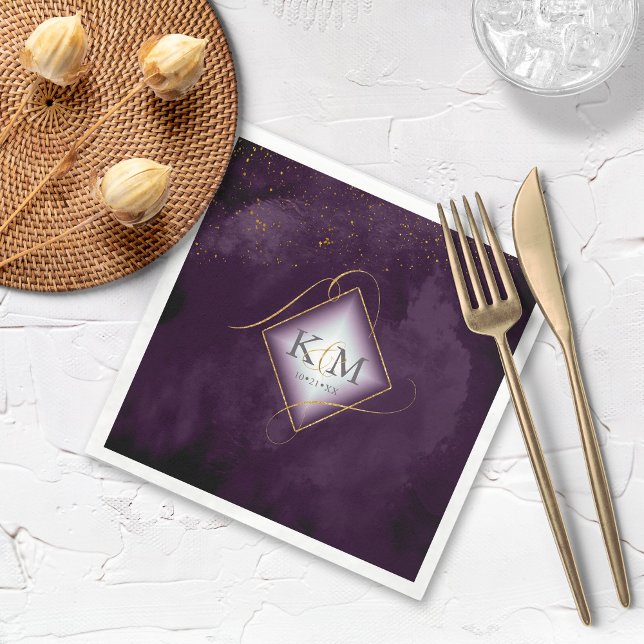 Fine Lines Gold Abstract Wedding V2 Plum ID867 Napkin (Creator Uploaded)