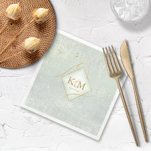 Fine Lines Gold Abstract Wedding V2 Sage ID867 Napkin