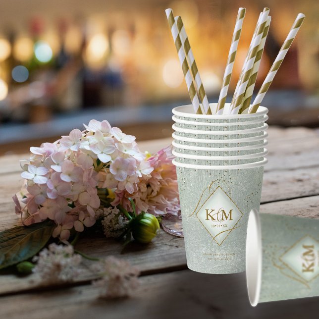Fine Lines Gold Abstract Wedding V2 Sage ID867  Paper Cups (Creator Uploaded)