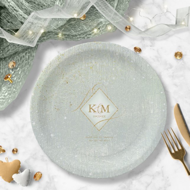 Fine Lines Gold Abstract Wedding V2 Sage ID867 Paper Plate (Creator Uploaded)