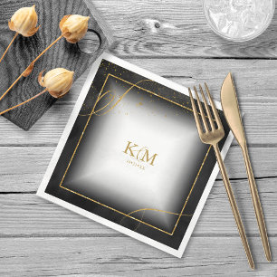Fine Lines Gold Abstract Wedding V3 Black ID867 Napkin