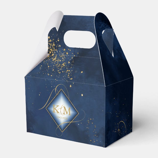 Fine Lines Gold Abstract Wedding V3 Navy ID867 Favour Box (Front Side)