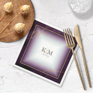 Fine Lines Gold Abstract Wedding V3 Plum ID867 Napkin