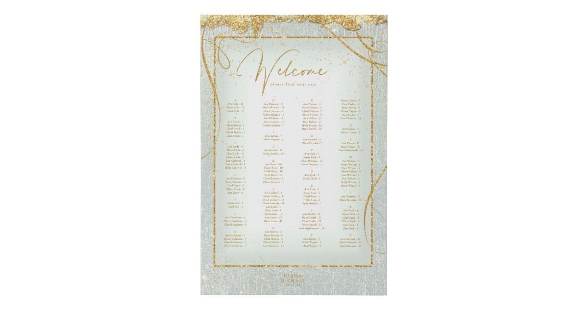 Fine Lines Gold Seating Chart Sage ID867 Faux Canvas Print Zazzle