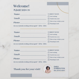 Fine Lines Sign In Sheet Real Estate Agent Navy