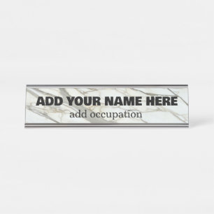Fine marble, white grey granite stone texture desk name plate