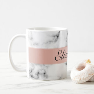 fine marble with rose gold strip monogram coffee mug