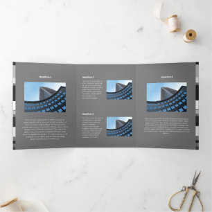 Fine Monochromatic Coorporate Flat Lateral Stripes Tri-Fold Card