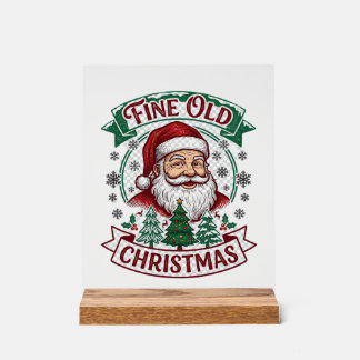 Fine Old Christmas Santa Claus Trees Snowflakes Acrylic Sign
