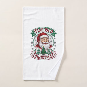 Fine Old Christmas Santa Claus Trees Snowflakes Hand Towel