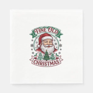 Fine Old Christmas Santa Claus Trees Snowflakes Napkin