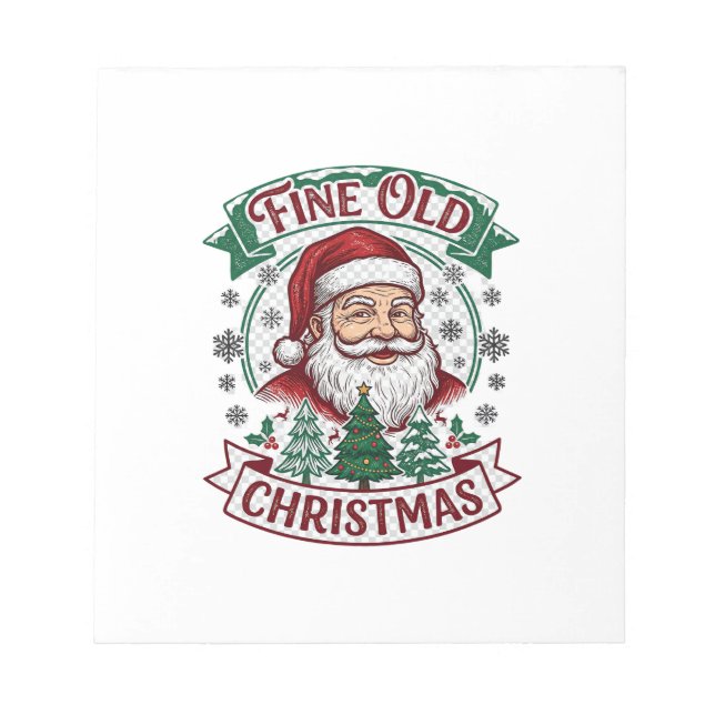 Fine Old Christmas Santa Claus Trees Snowflakes Notepad (Front)