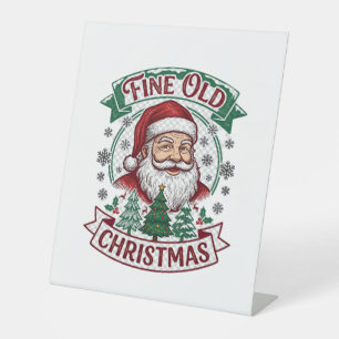 Fine Old Christmas Santa Claus Trees Snowflakes Pedestal Sign