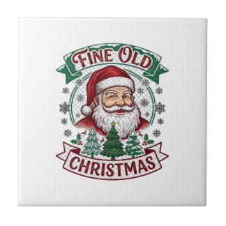 Fine Old Christmas Santa Claus Trees Snowflakes Tile
