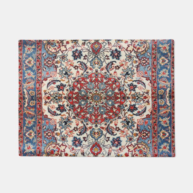 Fine Persian Baby Blue Red Tan  Doormat (Front)