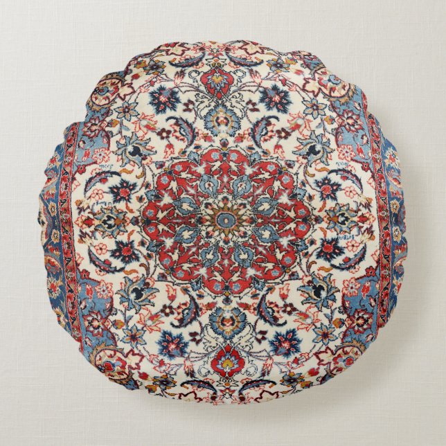 Fine Persian Baby Blue Red Tan  Round Cushion (Front)