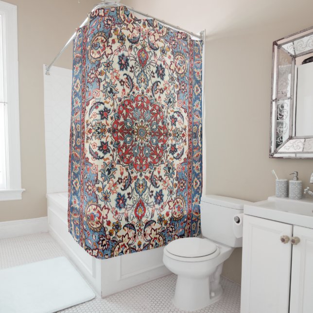 Fine Persian Baby Blue Red Tan  Shower Curtain (In Situ)