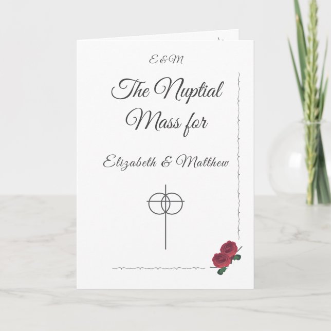 Fine Roses Catholic Wedding Program Programme (Front)