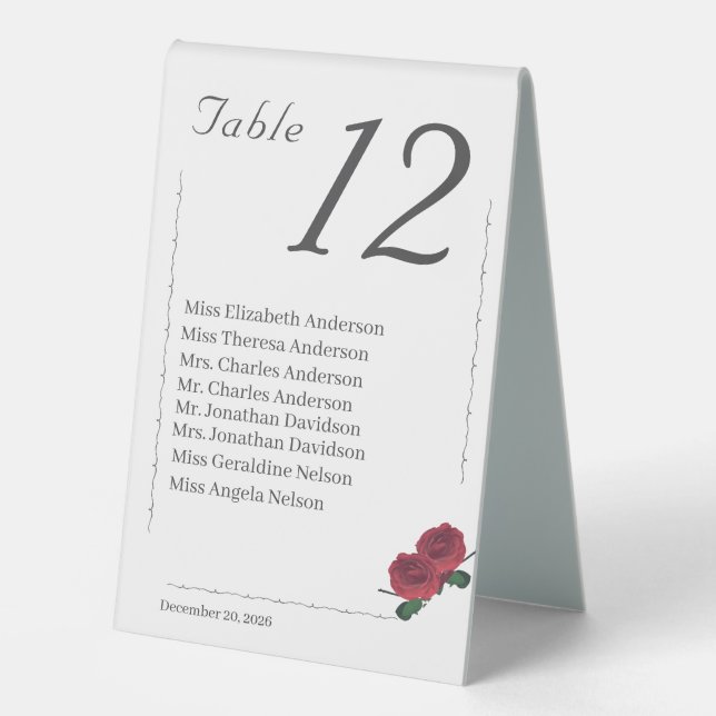 Fine Roses Catholic Wedding Table Number (Front)