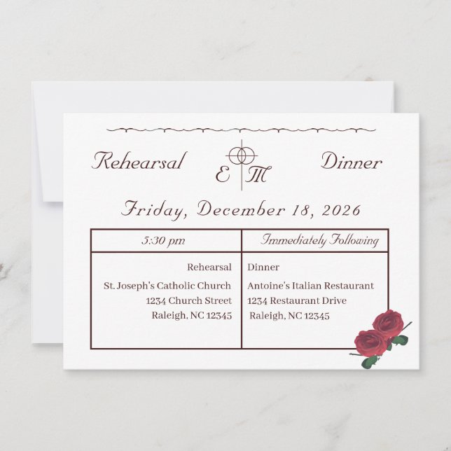 Fine Roses Rehearsal Dinner Invitation (Front)