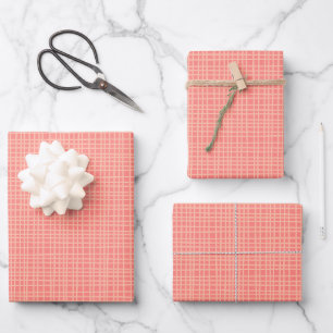 Fine Weave Woven Stripe Gingham Pattern Blush Pink Wrapping Paper Sheet