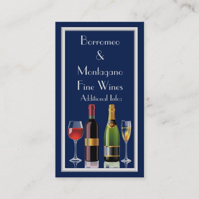 Fine Wine Blue Business Card 2 (Front)
