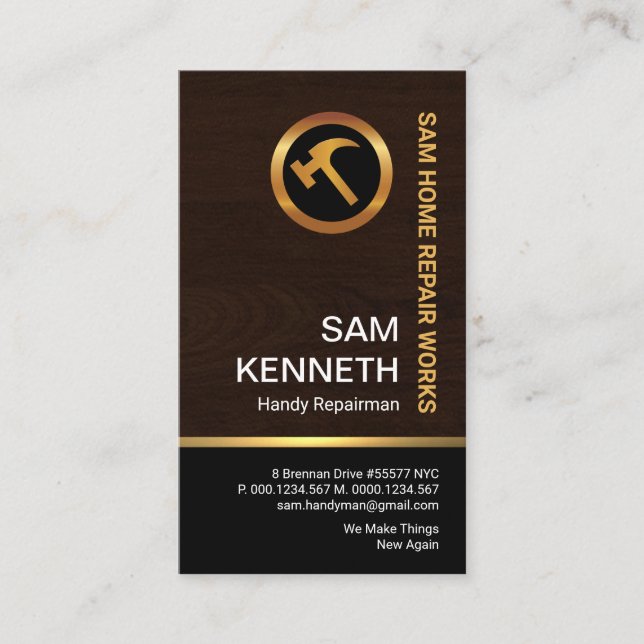 Fine Wood Grain Black Column Carpentry Handyman Business Card (Front)