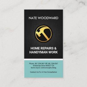 Fine Wood Grain Creative Hammer Icon Handyman Business Card