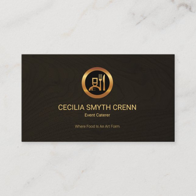 Fine Wood Grain Gold Chef Caterer Business Card (Front)