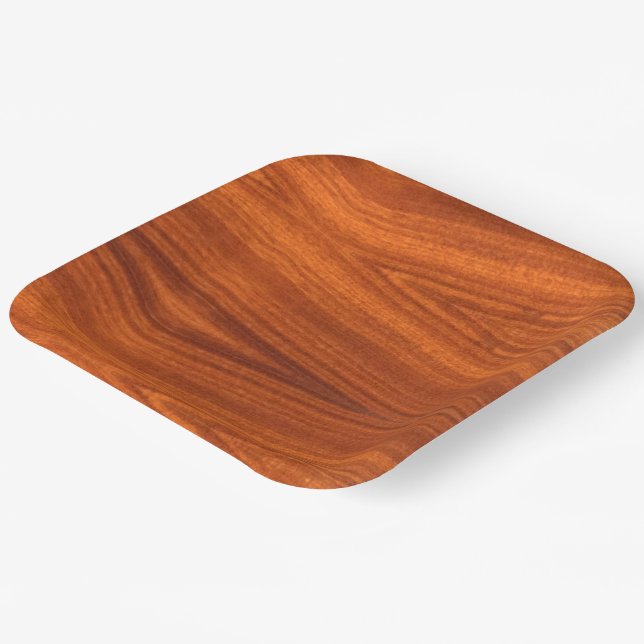 Fine Wood Grain Teak Mahogany Veneer Paper Plate (Angled)