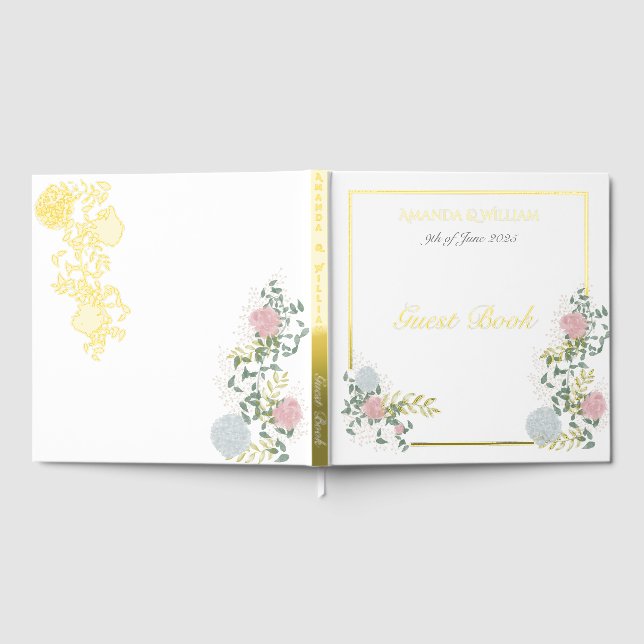 Finely flourished wedding Guest Book with gold (Full)