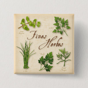 Fines Herbes, Parsley, Chives, Tarragon, Chervil, 15 Cm Square Badge